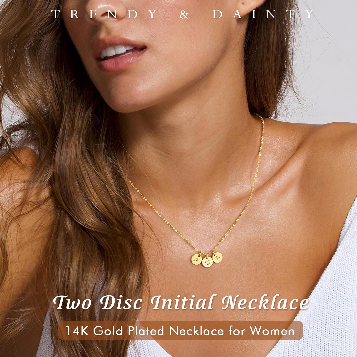 Detalle de TINGN Kette Gold Damen Herz Halskette mit zwei Buchstaben (14K Gold vergoldet, hypoallergen)