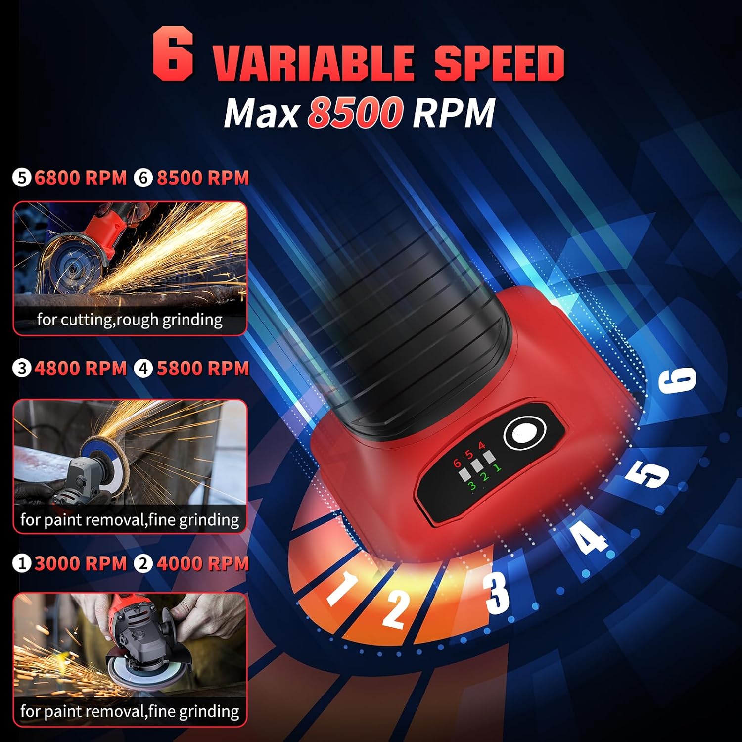 Detalle 2 de VERVEWAVE WT8151-2 Cordless Angle Grinder, 4-1/2-Inch, Brushless, 6-Speed