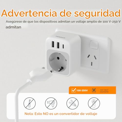 Thumbnail 3 de TESSAN 2 Piezas Adaptador Enchufe China: 4 en 1 con USB‑C y USB‑A para viajes