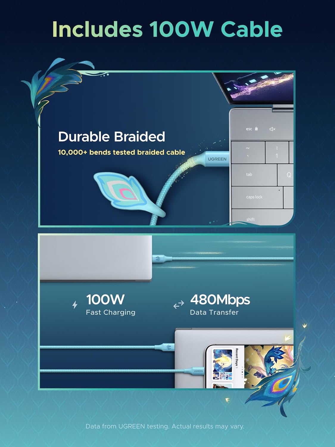 Detalle de UGREEN Nexode Air X860 65W USB-C Charger, Glacier Blue Honkai: Star Rail Edition