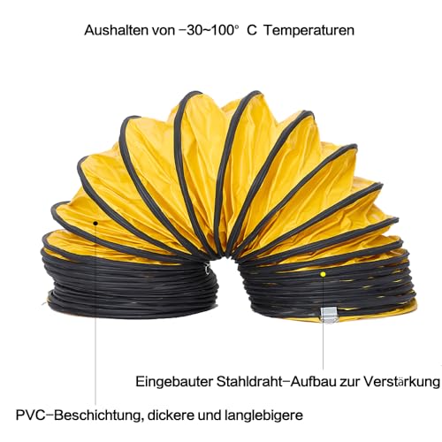 Detalle de FDTDUCT 5m Schlauch 200mm Durchmesser – PVC Flexibler Abluftschlauch mit verstellbarem Seil, S-Haken und Stahlhalterung