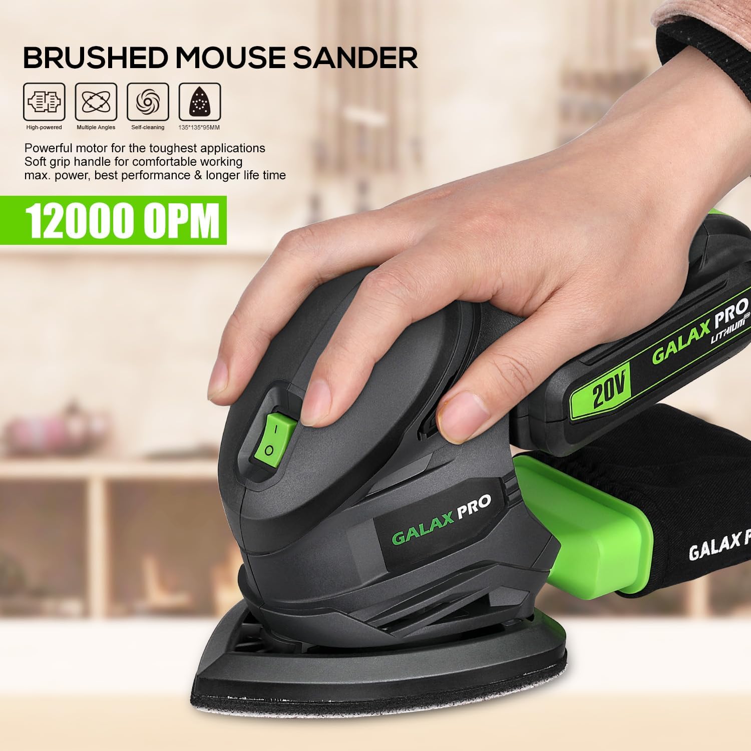 Detalle de GALAX PRO Cordless Sander 20V: Compact Detail Sander with Dust System and 20 Pcs Sandpapers