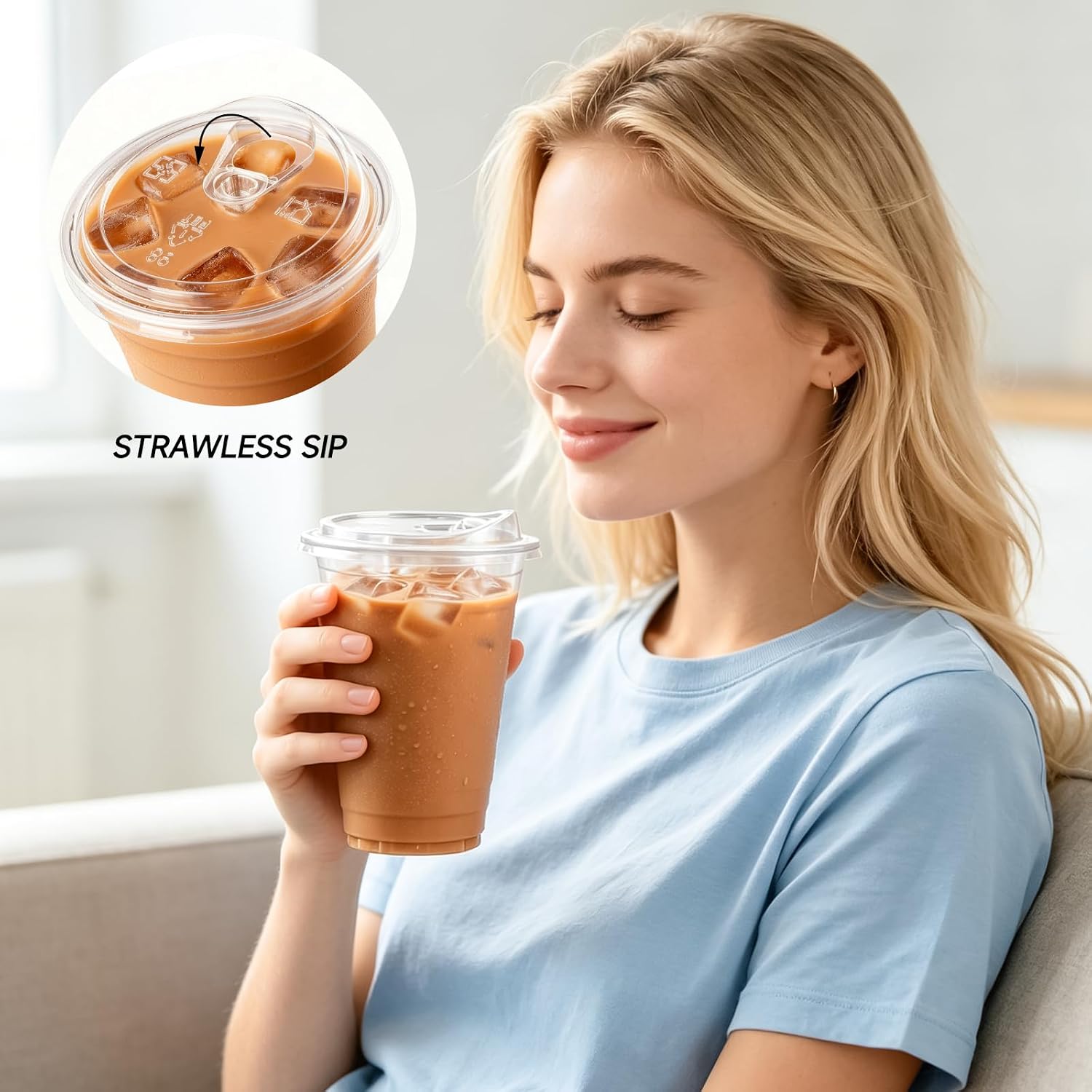 Detalle de Clear Plastic Cups with Lids, 20 oz