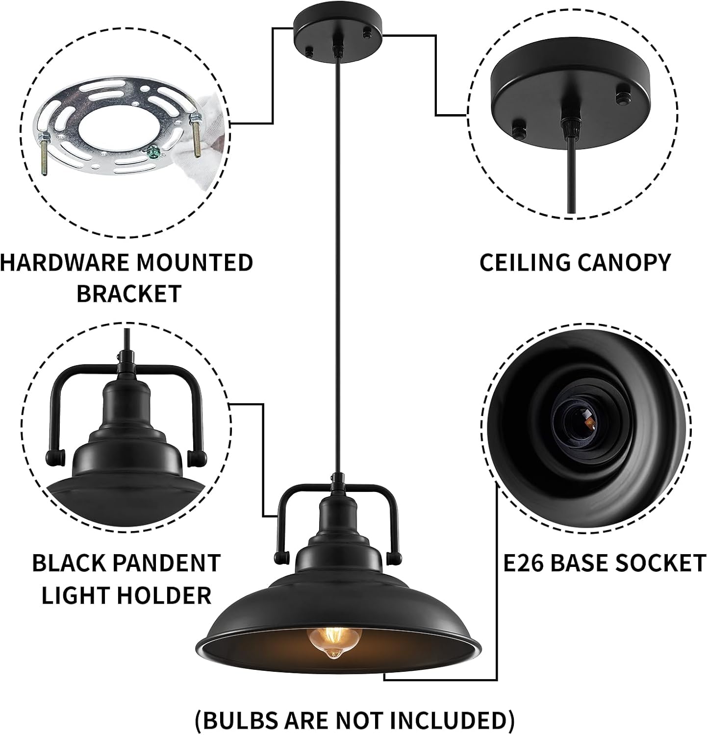 Thumbnail 6 de SESIMENT Black Pendant Light Fixture 3-Pack, 12.5-Inch Matte Black Metal Shades