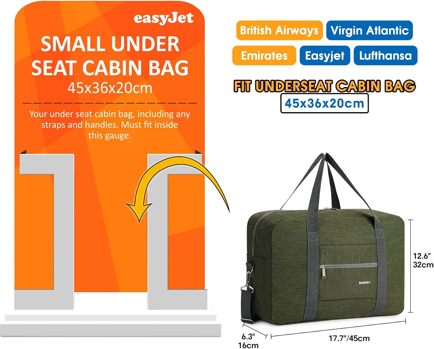 Thumbnail 1 de THICK SERIES Underseat Travel Duffel for EasyJet 45x36x20cm – 25L