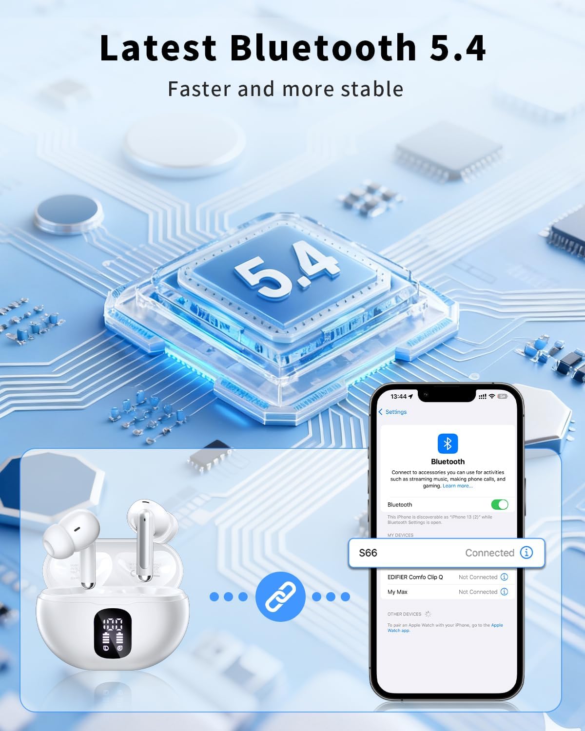 Detalle 1 de XIAOWTEK S66 Wireless Earbuds with Bluetooth 5.4, LED Display and IPX7