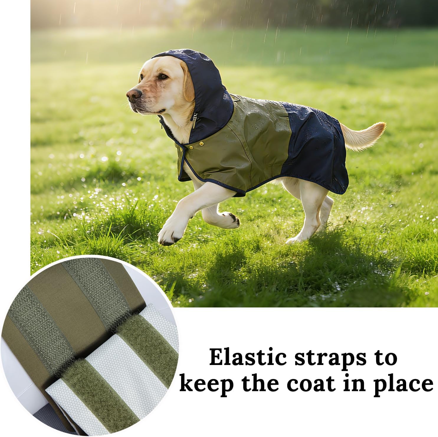 Detalle de Dog Raincoat: Waterproof Coat with Adjustable Hood & Elastic Leg Straps (Size M)