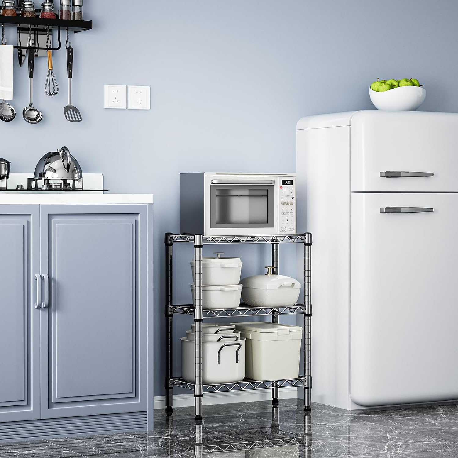 Detalle 2 de M MZG A305572AH301-EU 3-Tier Chrome Wire Shelving Unit with Shelf Liners