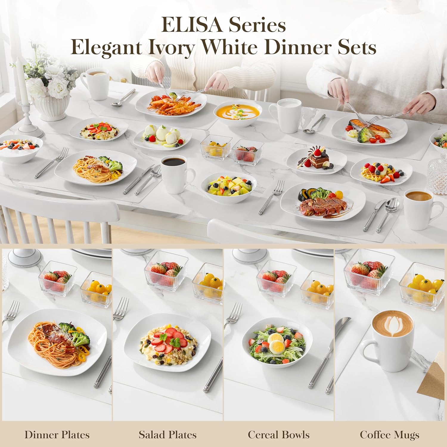 Detalle de MALACASA 16-Piece Porcelain Dinner Set for 4 – Elisa Series