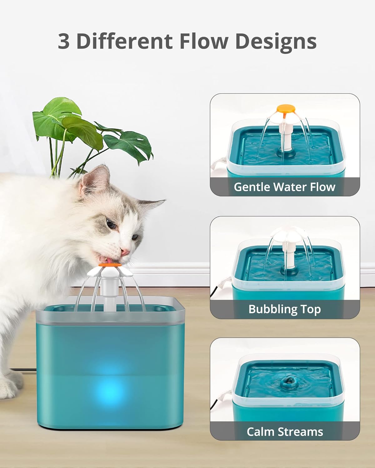 Thumbnail 2 de NICREW 2L Cat Water Fountain with LED, Filter and Quiet Pump (USB, UK Plug) – Green