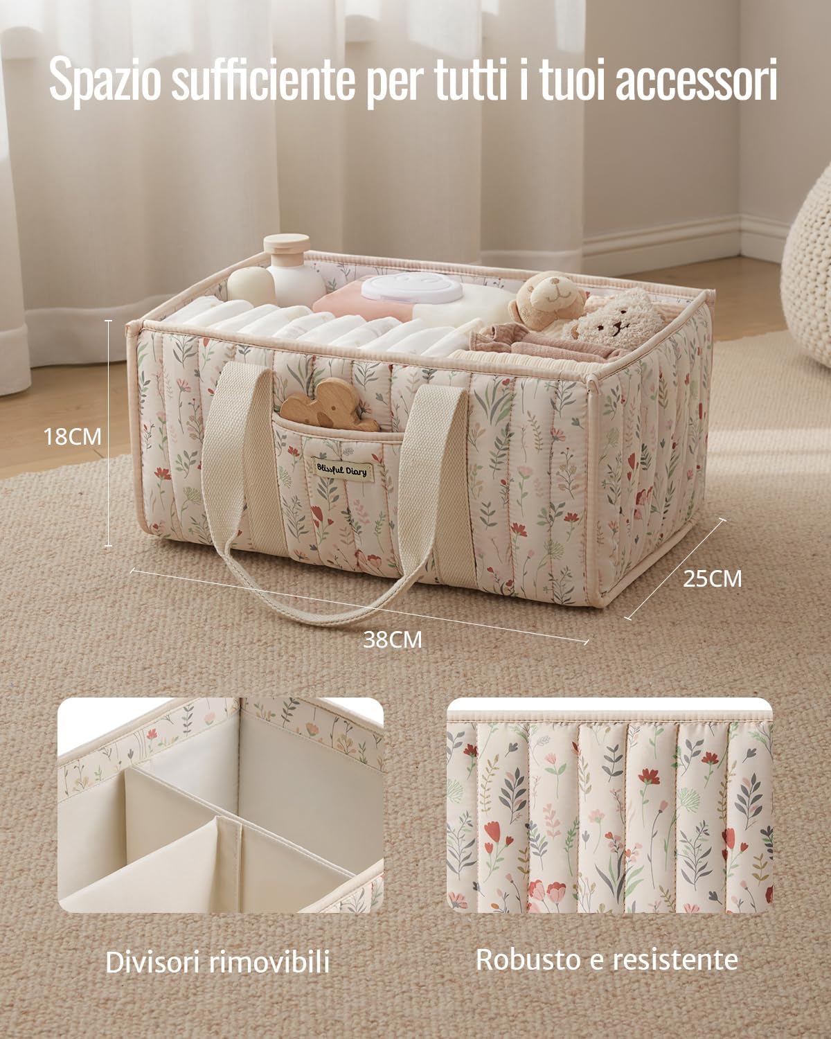 Thumbnail 3 de Blissful Diary Organizer per pannolini: Caddy floreale per fasciatoio, salva tutto in stile cottage