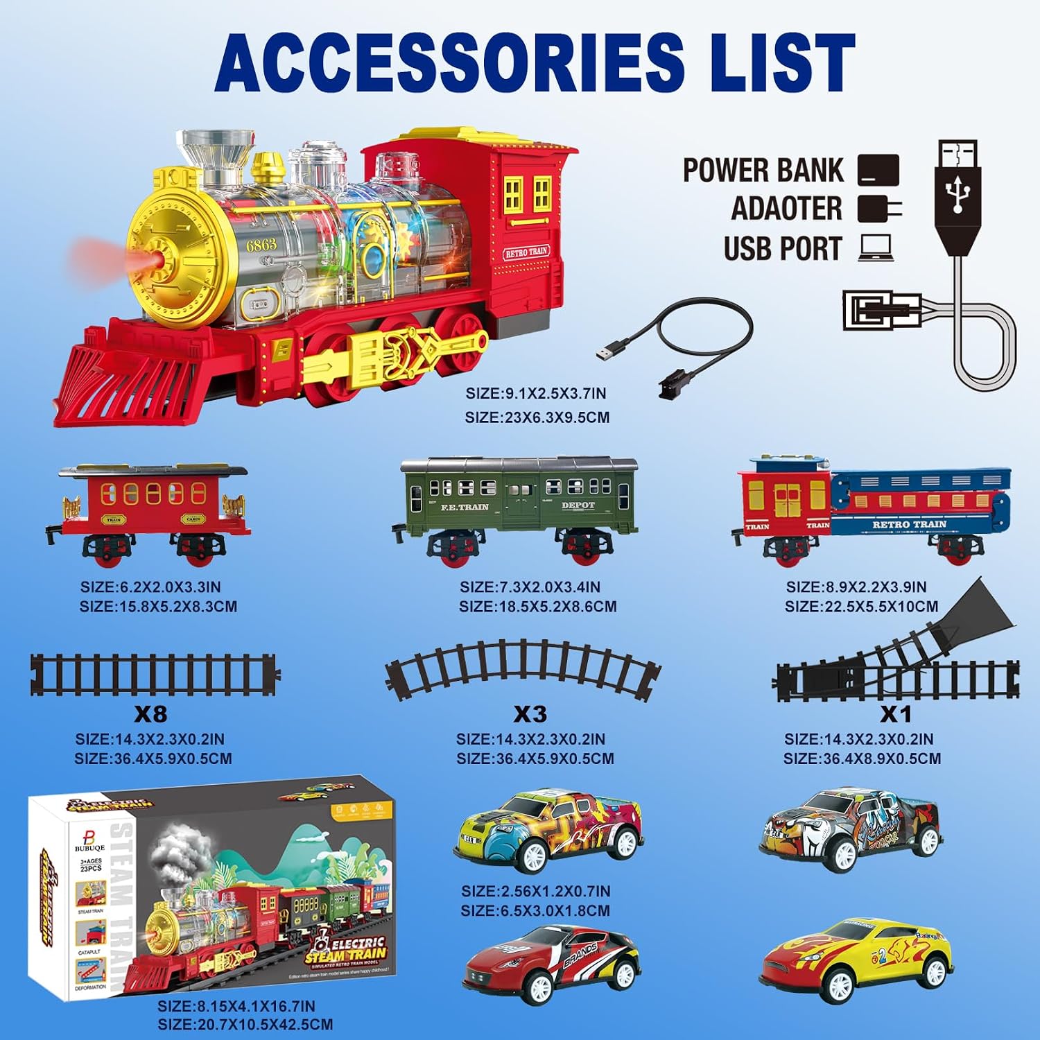 Detalle de BUBUQE Electric Train Set Toy with Lights, Sound and Smoke
