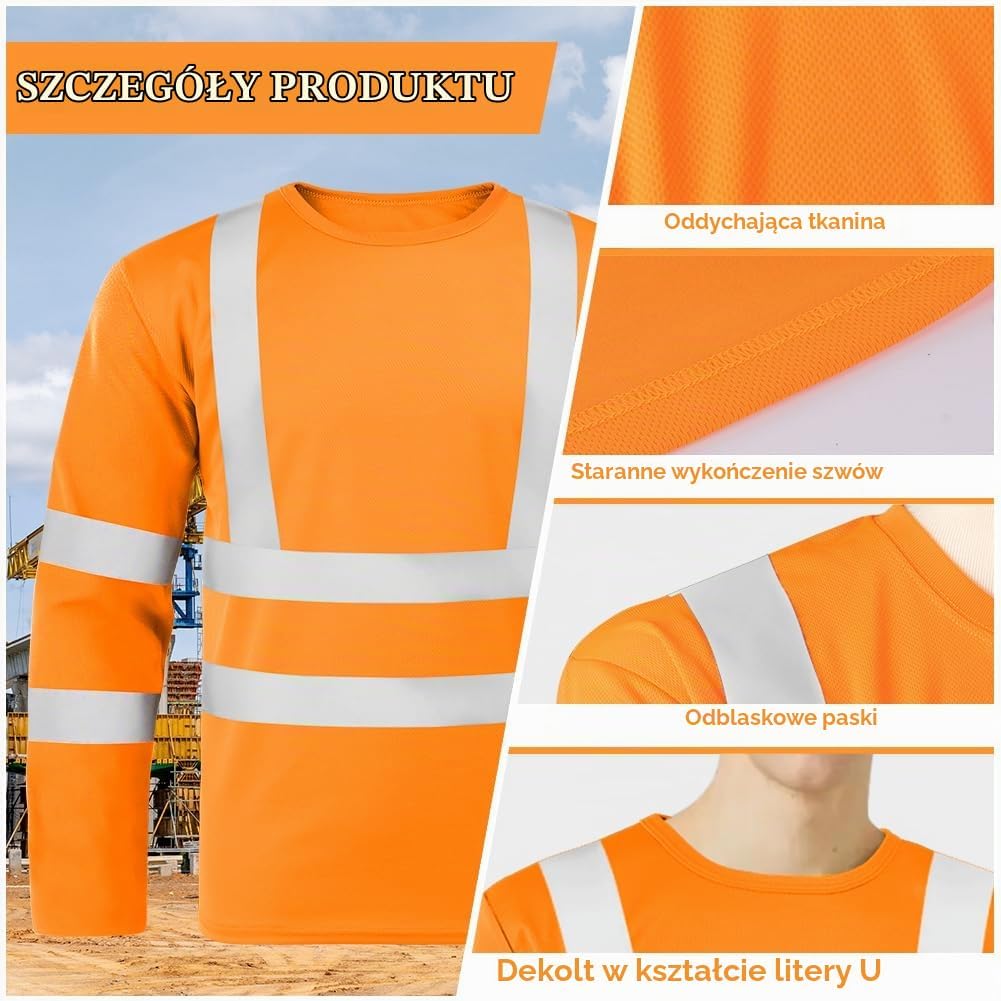 Detalle 1 de BSBUY męska bluza robocza Hi Vis z długim rękawem i taśmami odblaskowymi