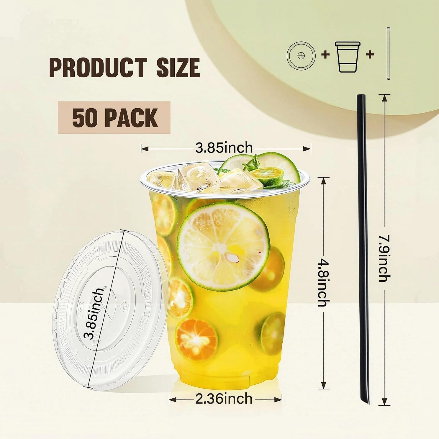 Detalle de DI QIU REN DQR-CA-50-50pcs16oz black straw cup, 16 oz Clear PET Cups