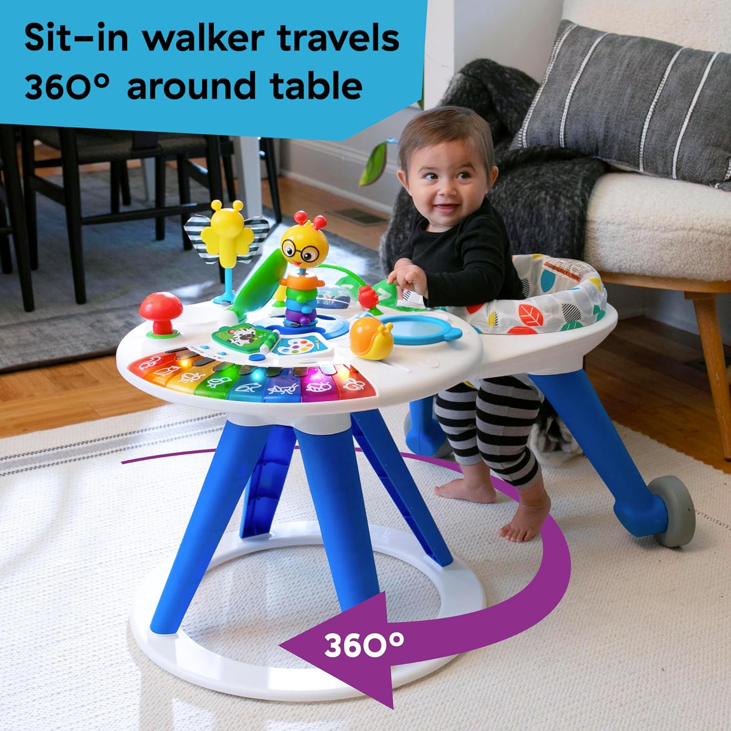 Thumbnail 2 de Baby Einstein Trotteur Évolutif & Table d’Activité Around We Grow — Transportable, Multilingue et Siège Pivotant