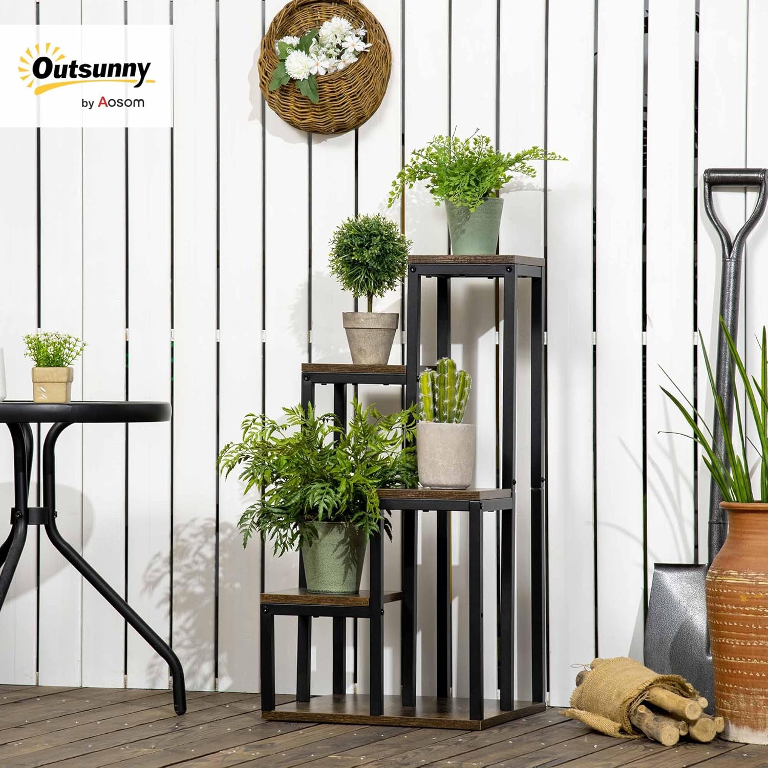 Thumbnail 1 de Outsunny support pour plantes étagère 4 niveaux noir – 40 x 40 x 81 cm