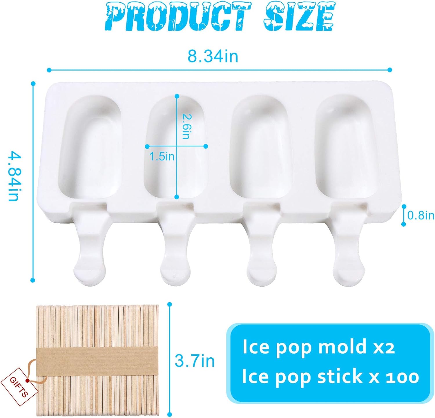 Detalle 2 de Eisformen Silikon Formen – BPA-frei, 100 Holzstächen inklusive, wiederverwendbare Kuchen-Eis am Stiel Form