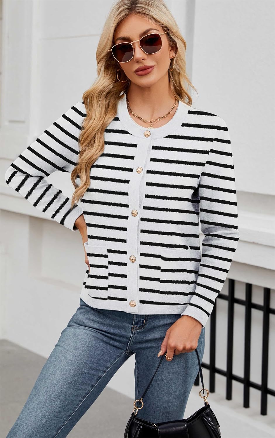 Detalle de Neineiwu Strickjacke Damen mit goldenen Knöpfen