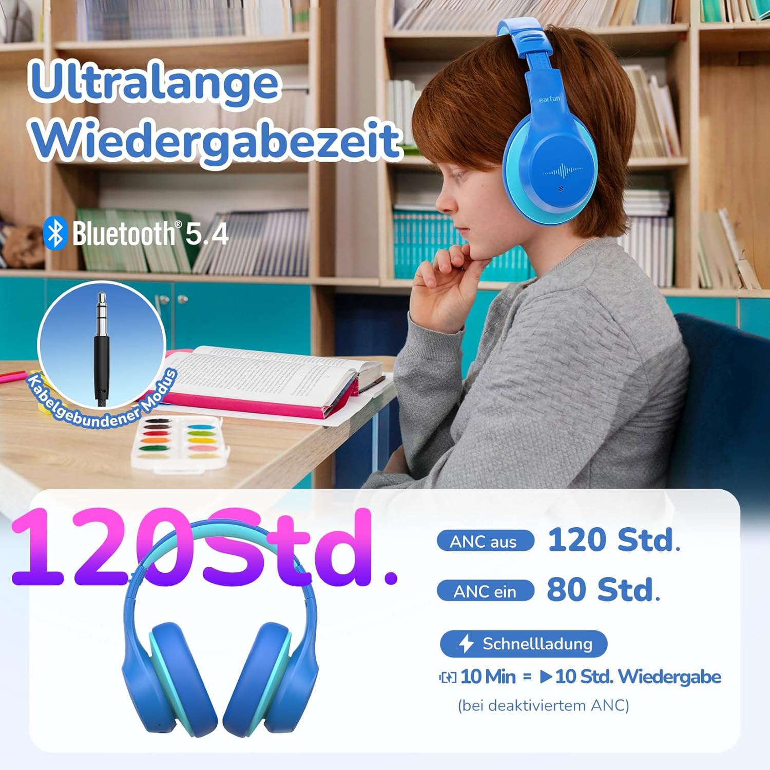 Detalle 2 de EarFun Bluetooth Kinder Kopfhörer 120H Akku