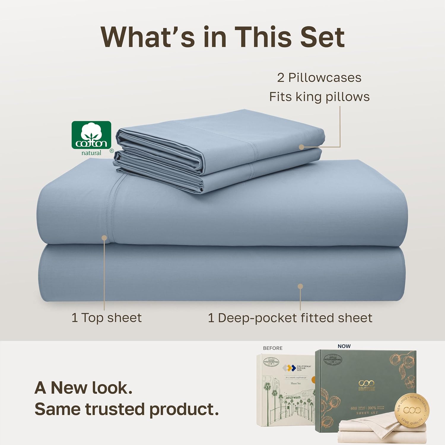 Detalle de California Design Den 600 Thread Count California King Cotton Sheet Set, Blue