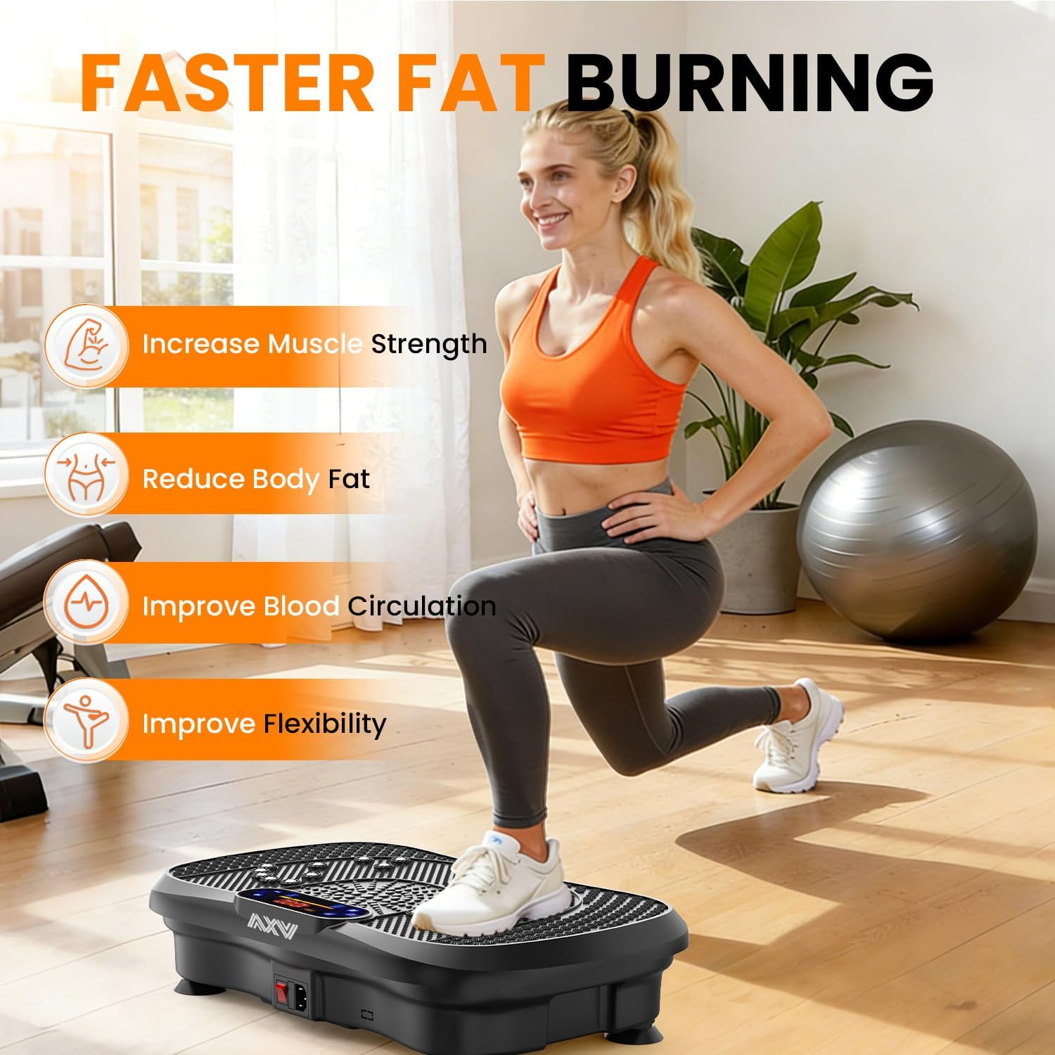 Thumbnail 2 de AXV Vibrating Exercise Plate for Full-Body Fitness (with Remote Control & Resistance Bands)