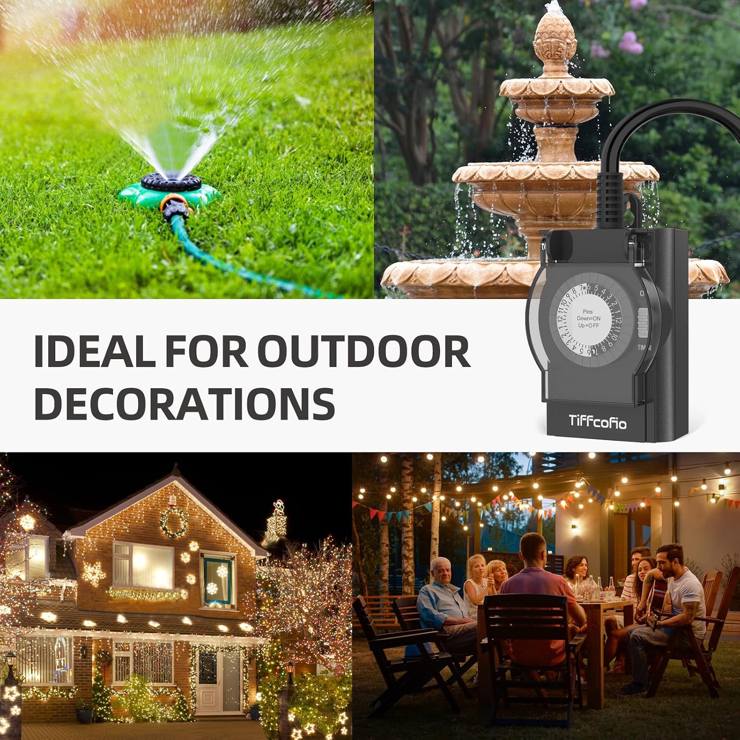 Thumbnail 6 de TiFFCOFiO TF-202 Outdoor Mechanical Timer, 24-Hour, 2 Grounded Outlets