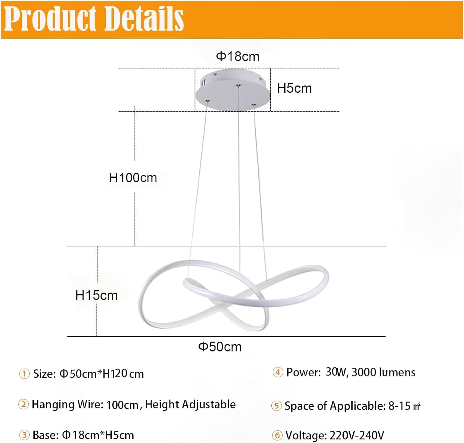 Thumbnail 6 de 30W Lampada a Sospensione LED 50 cm 3000–6000K