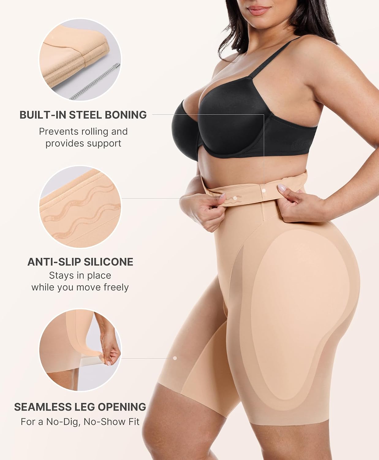 Detalle de SHAPELLX Hip Enhancer Shapewear Shorts with Removable Hip-Dip Pads