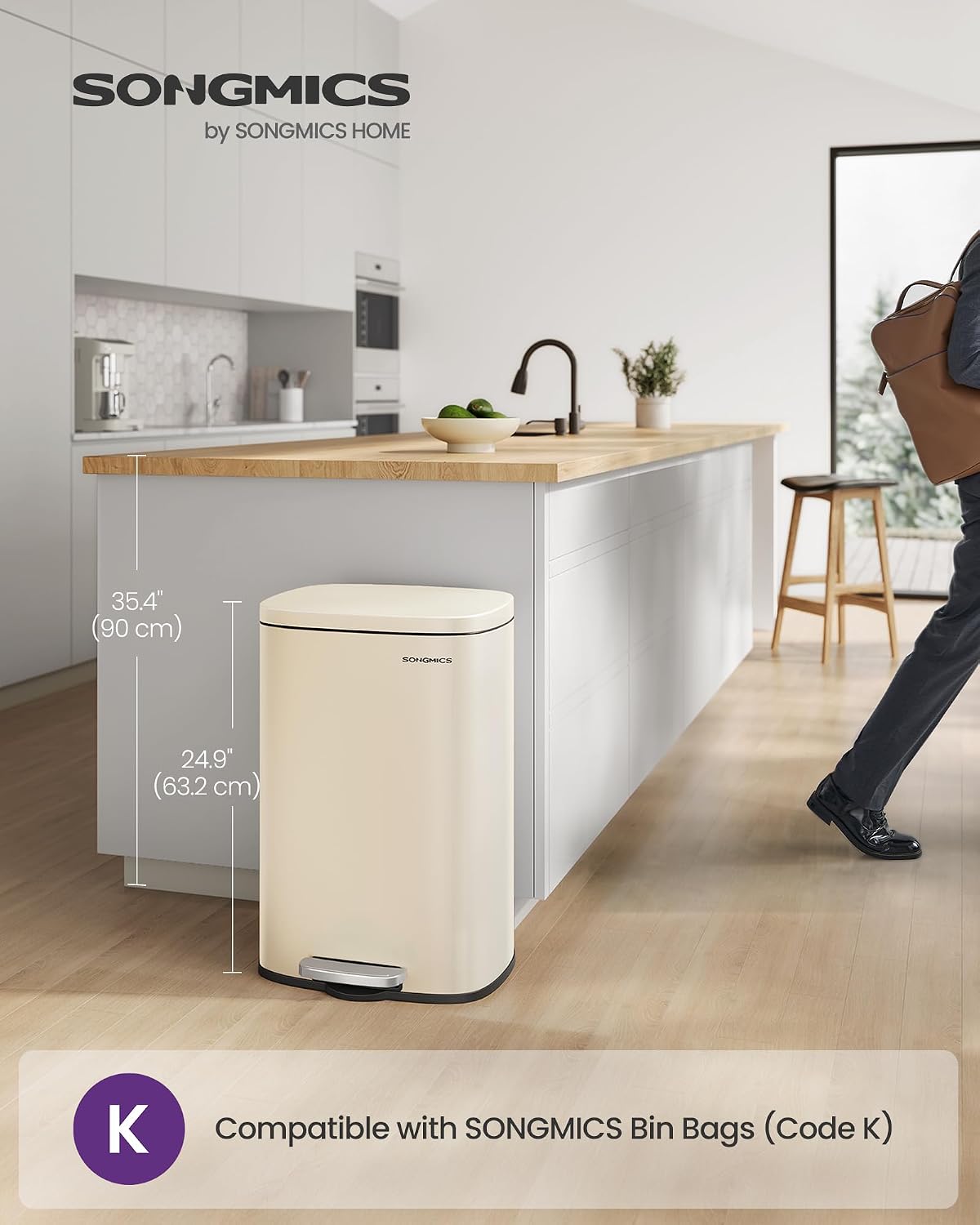 Detalle de SONGMICS Kitchen Bin 50 L pedal bin
