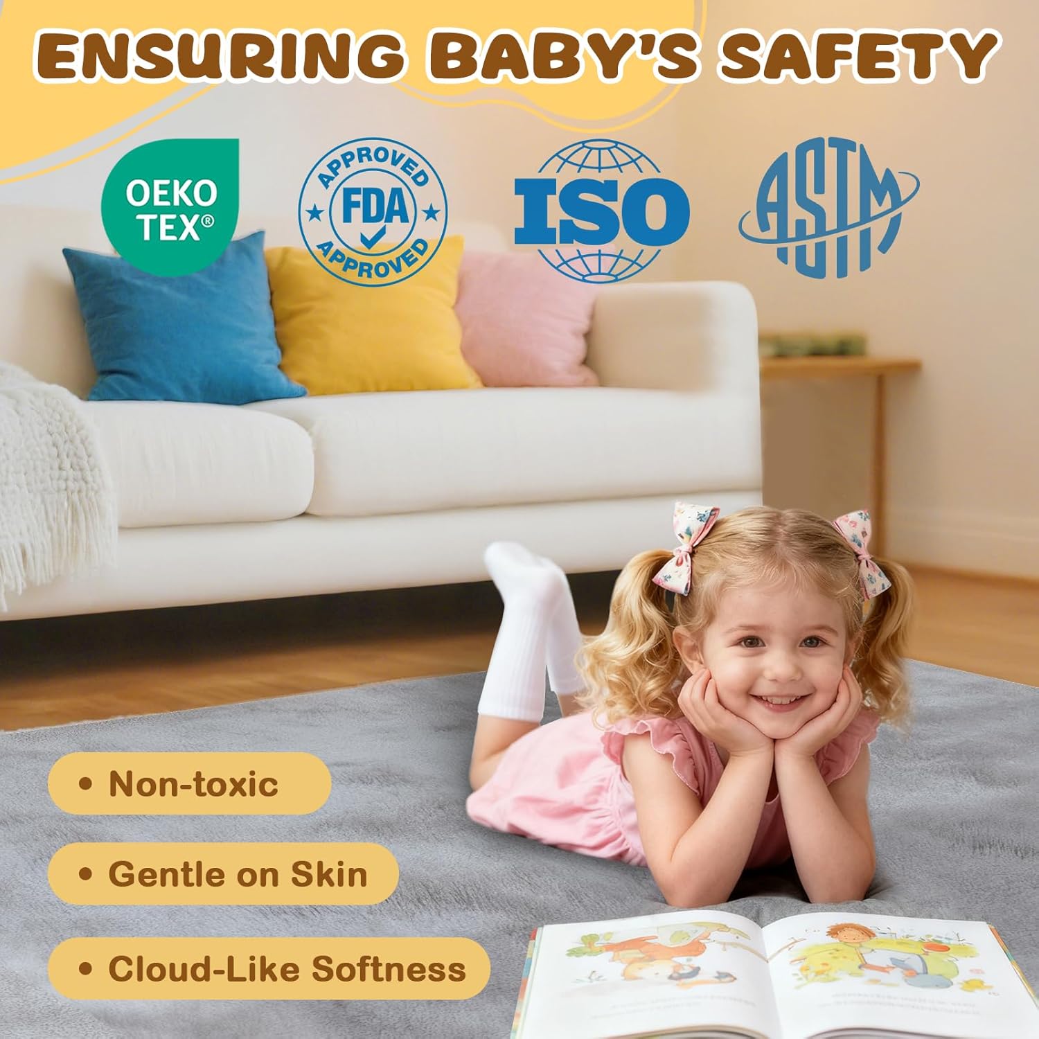 Thumbnail 4 de Yozoia Baby Play Mat 71 x 59 – Thick, Ultra-Soft Floor Mat with Non-Slip Bottom