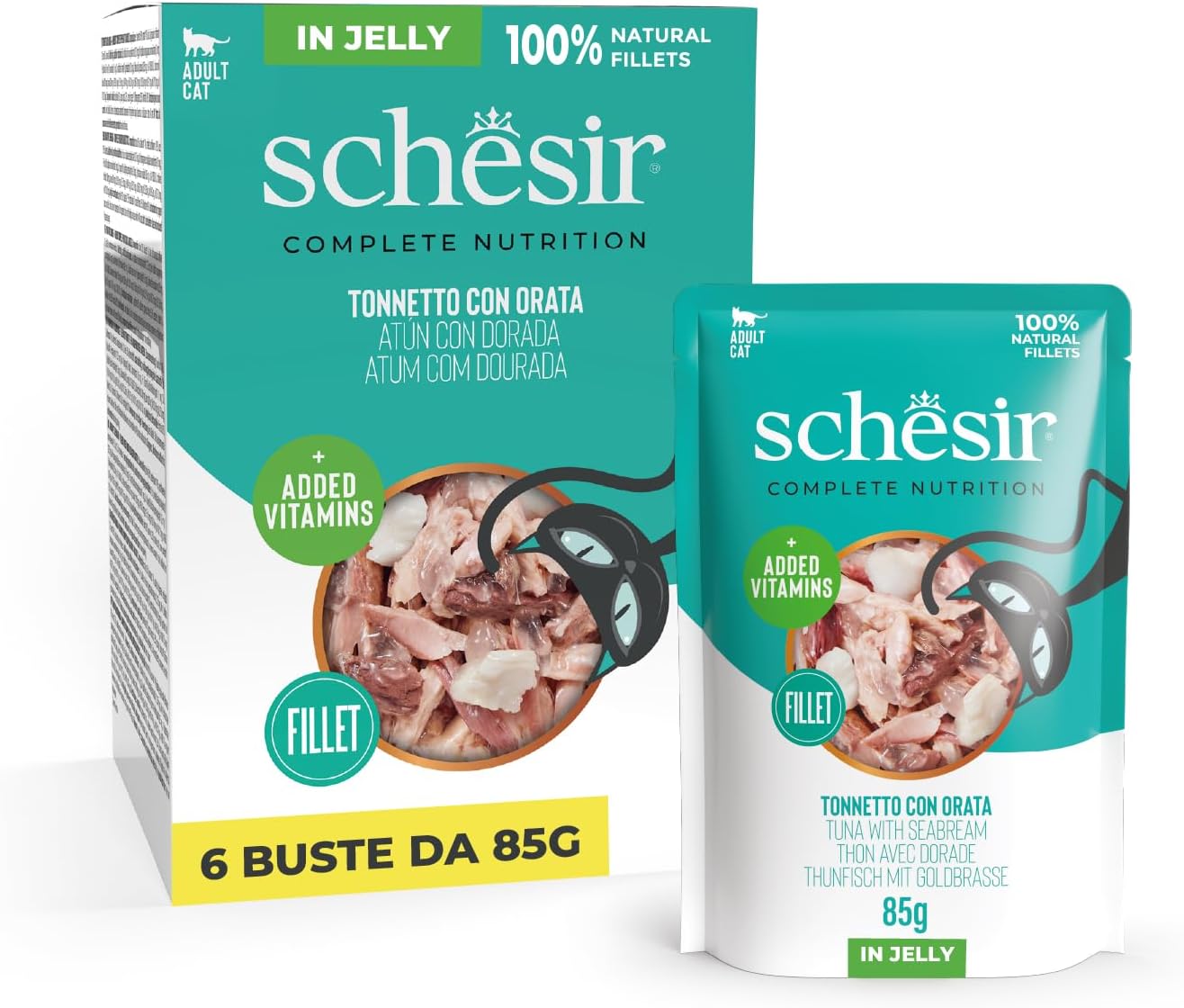 Detalle de Schesir Thon avec doré en gelée – Nourriture humide pour chats, 6 x 85 g