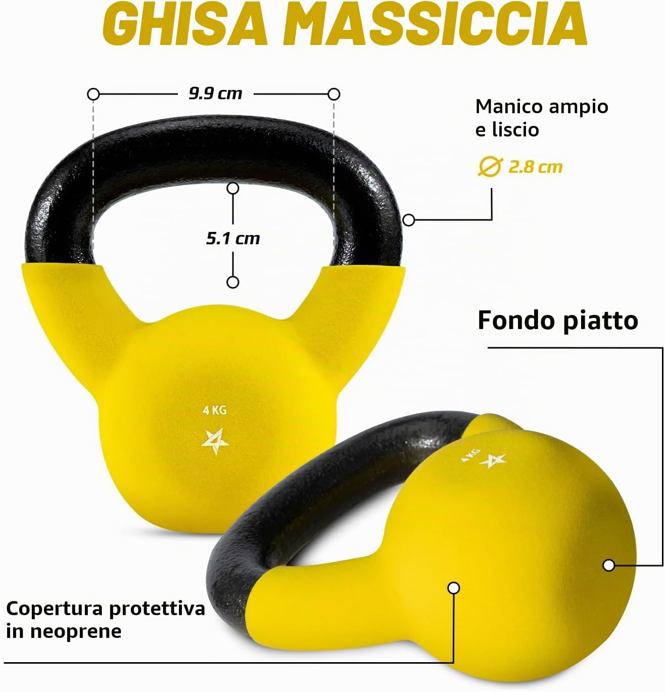Detalle de Yes4All kettlebell in ghisa 2–20 kg con rivestimento in neoprene (multicolore)