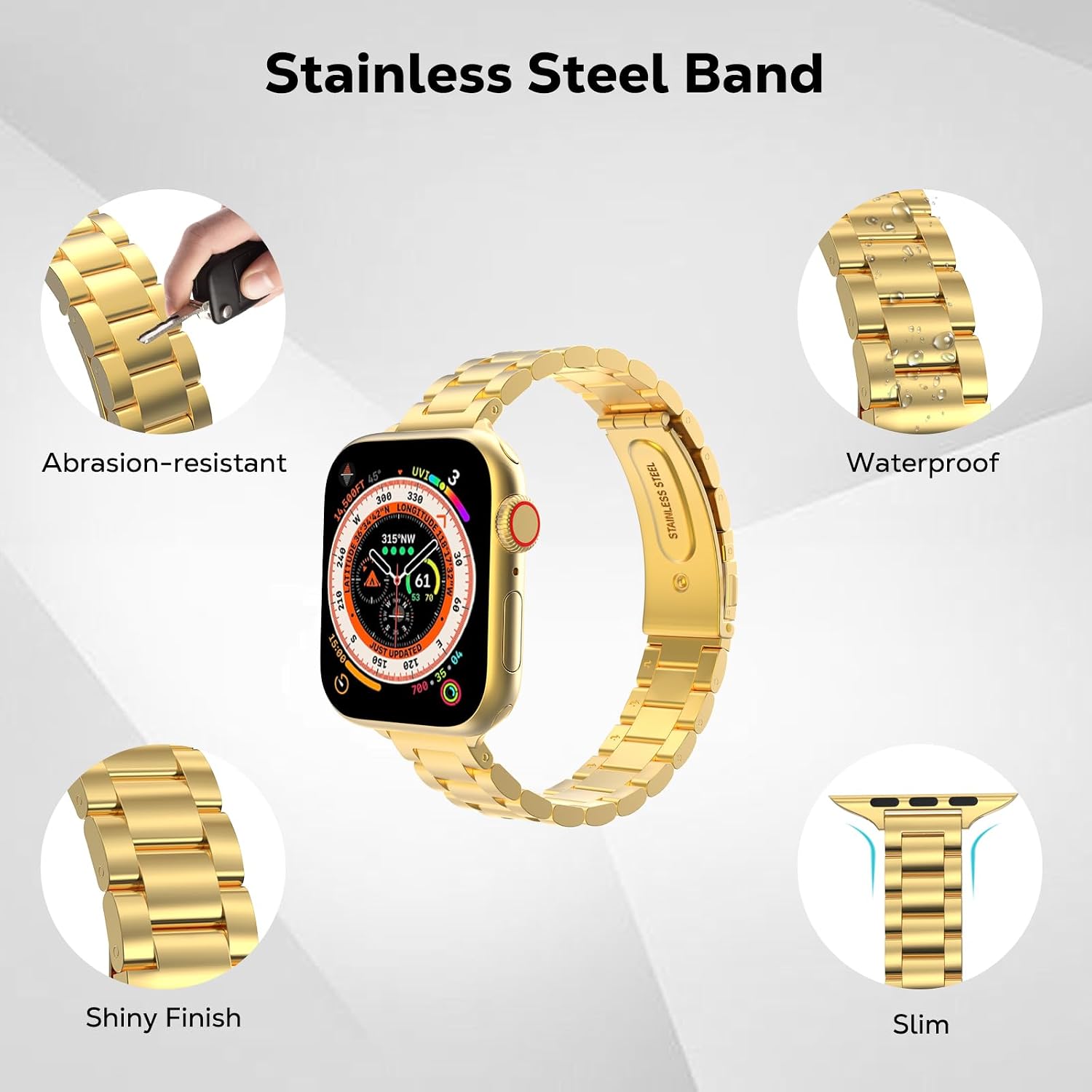 Thumbnail 2 de MoKo thin stainless steel Apple Watch band (Gold) for Ultra, Series 11–1, SE and 44mm models