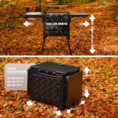 Detalle de NATURBUMMLER CompactCook+ 2.0: Faltbare Campingküche mit Gasherd, Spüle & Stauraum