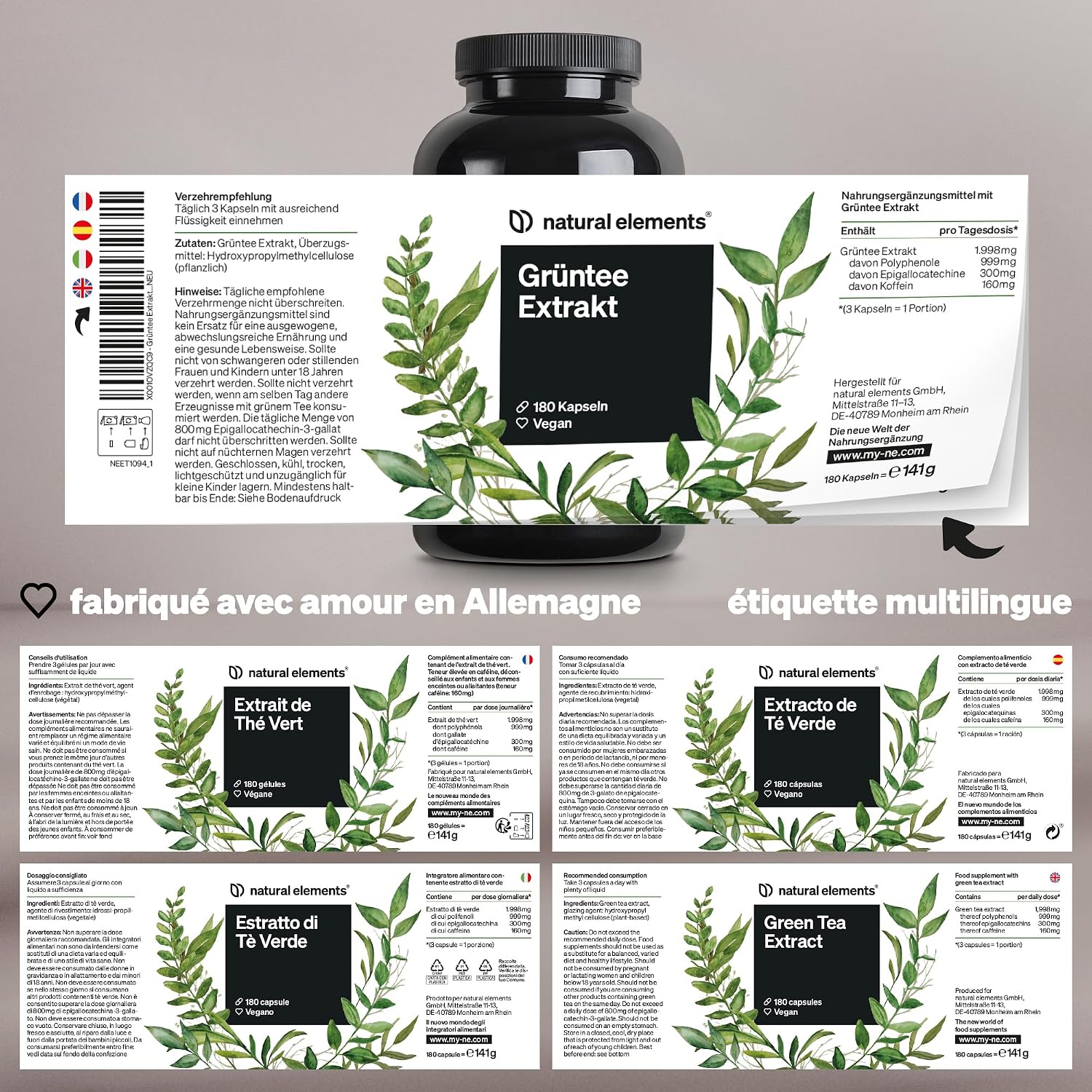 Detalle 2 de Extrait de thé vert hautement dosé – 180 gélules (1998 mg par dose journalière), riche en EGCG et polyphénols
