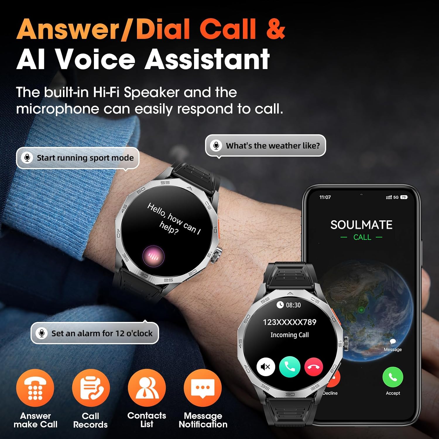 Thumbnail 5 de Mingtawn Military Smart Watch for Men with Bluetooth Calling and 1.85” HD Screen