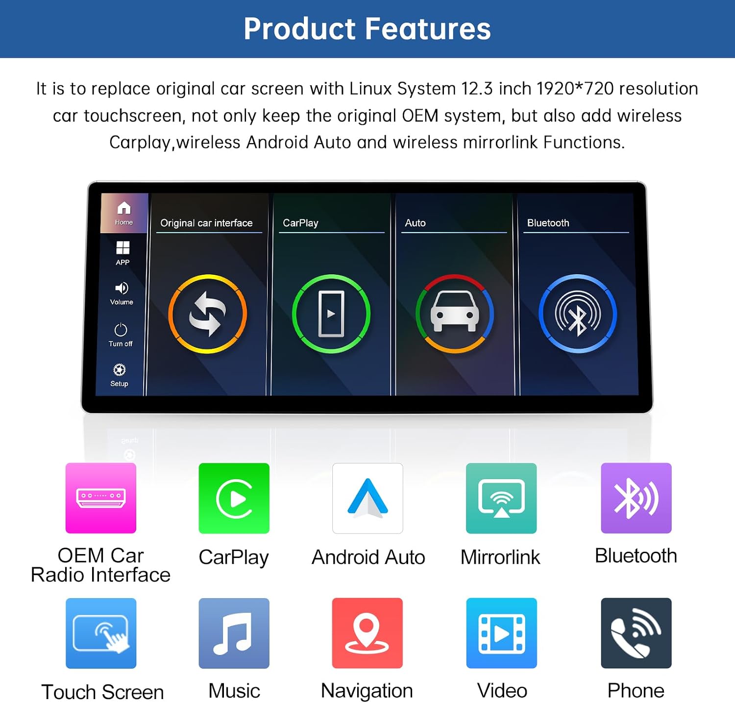 Detalle de Road Top autoradio da 12,3 pollici per BMW Serie 3 e 4 F30/F31/F32 (2012–2015): CarPlay senza fili, Android Auto e MirrorLink