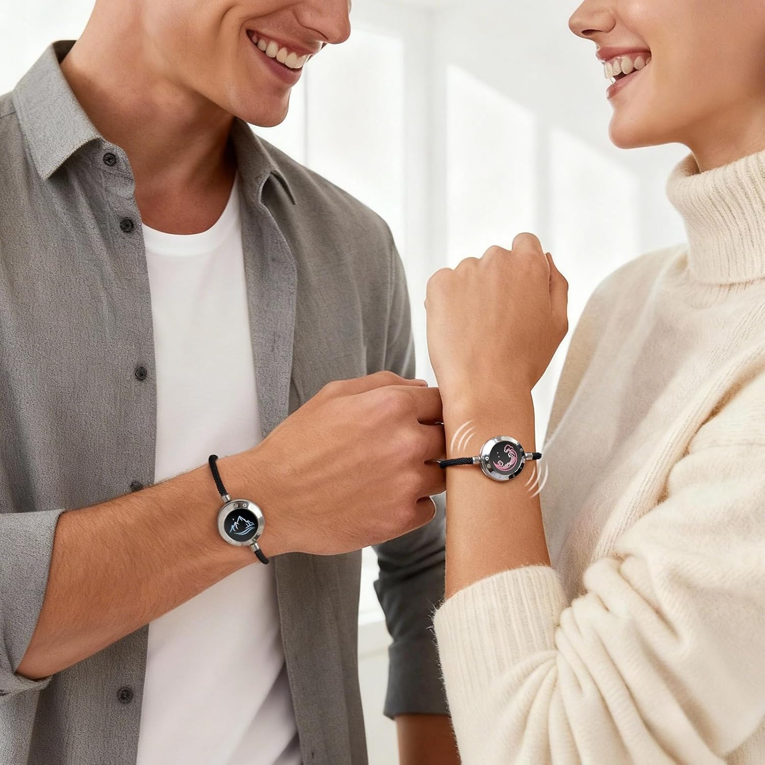 Detalle de Bracelet connecté TOTWOO pour couples à distance – bracelet vibrant, nœud tressé ajustable en acier inoxydable