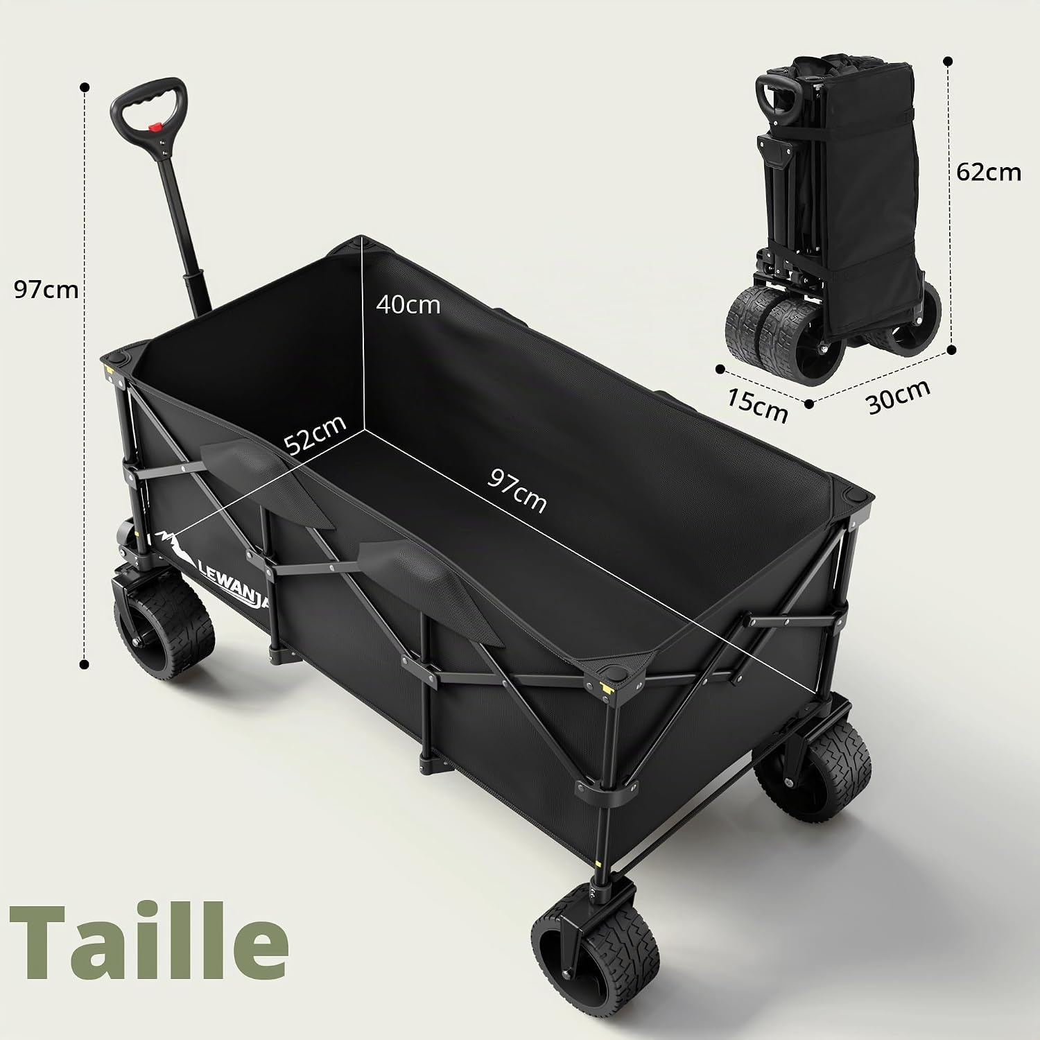 Detalle de LEWANJA 200L Chariot Pliable : pratique et robuste pour le jardin, plage et camping