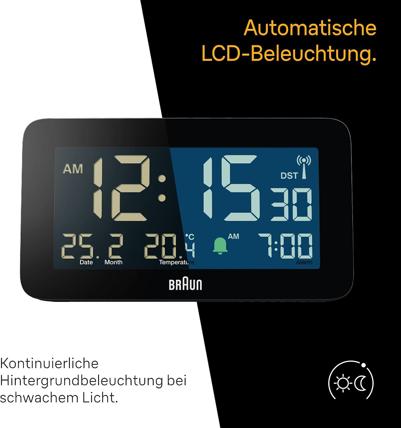 Detalle 2 de Braun Funk-Digitalwecker BC10B-DCF – Funkgesteuert mit Datums-, Monats- und Temperaturanzeige