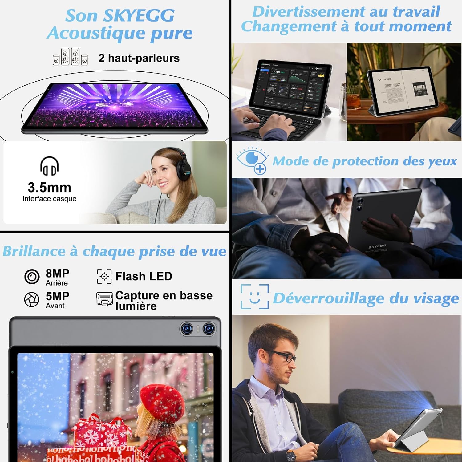 Thumbnail 6 de Tablette Android 10 pouces K13: 20 Go RAM + 128 Go ROM, extensible jusqu’à 1 To, Wi‑Fi 6, Widevine L1, étui inclus