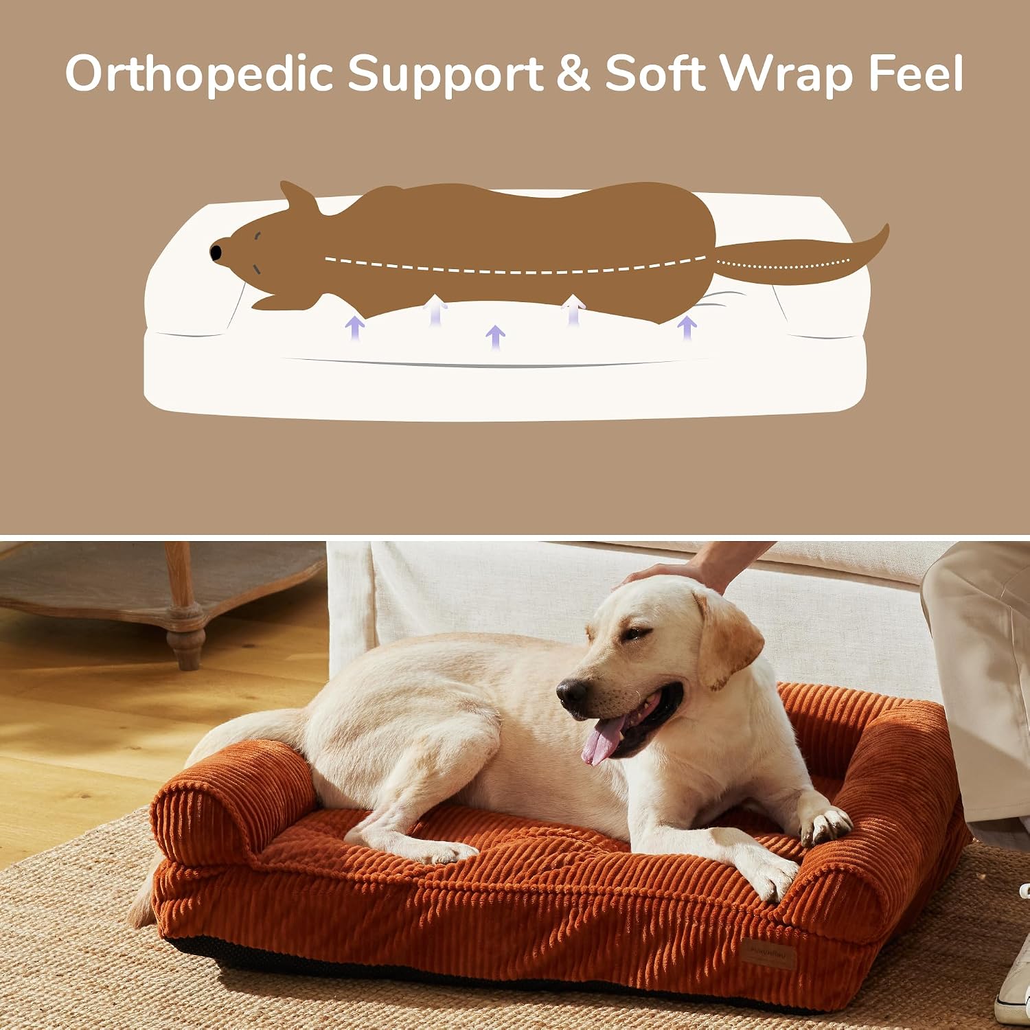 Thumbnail 2 de FUKUMARU Cute Dog Bed: Large 36inch Fluffy Couch with TPU Lining, Removable Cover in Orange