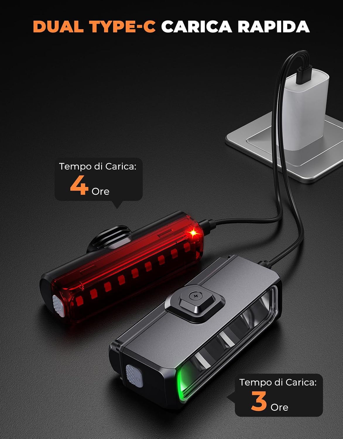 Thumbnail 4 de EOIWUY Luci Bicicletta LED: luci anteriori e posteriori USB-C a 1500 lumen, IP65, 4+5 modalità