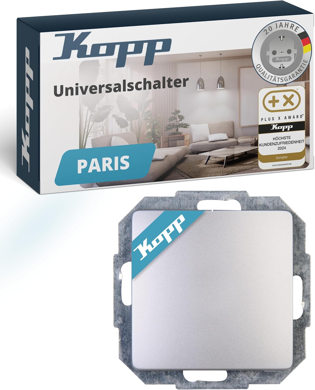 Thumbnail 4 de Kopp PARIS Universalschalter in Arktis-Weiß – 4er-Set Unterputz-Wechselschalter, 250 V~, IP20, 10 AX