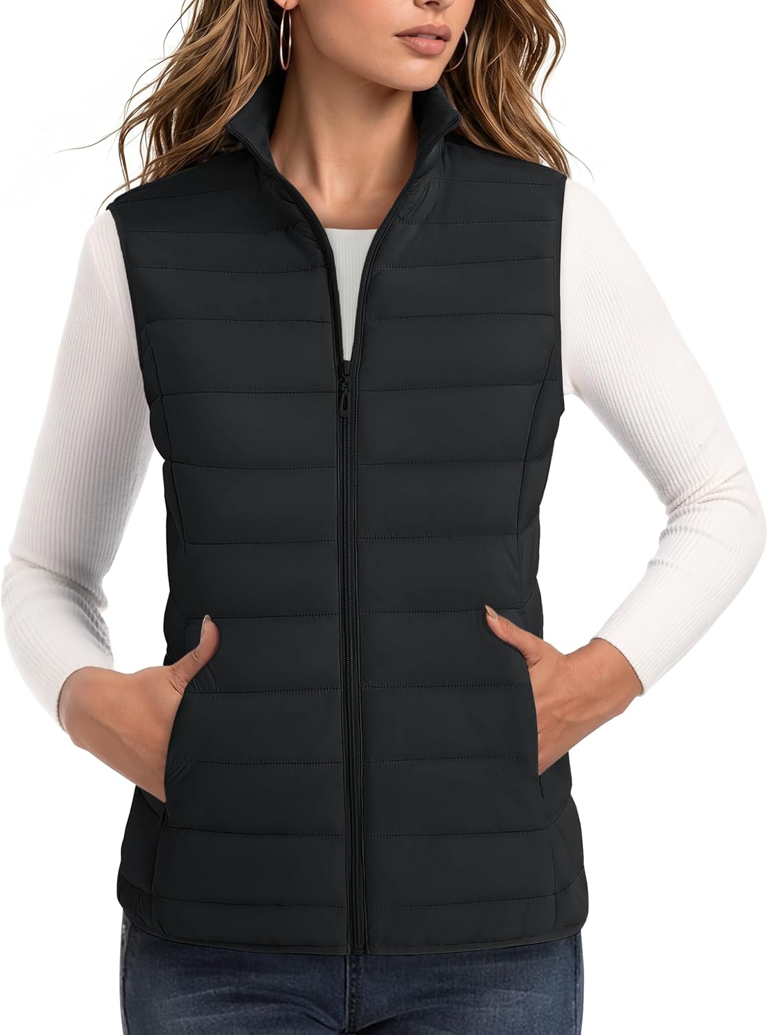 Detalle de MAGCOMSEN Women's Quilted Puffer Vest, Lightweight Water-Resistant Nylon, 4 Pockets