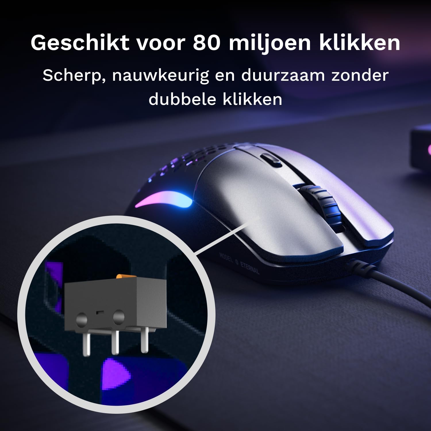 Detalle de GLORIOUS Model O Eternal GLO-OE-W-BLK bedrade gamingmuis, 55 g, 12K DPI, RGB