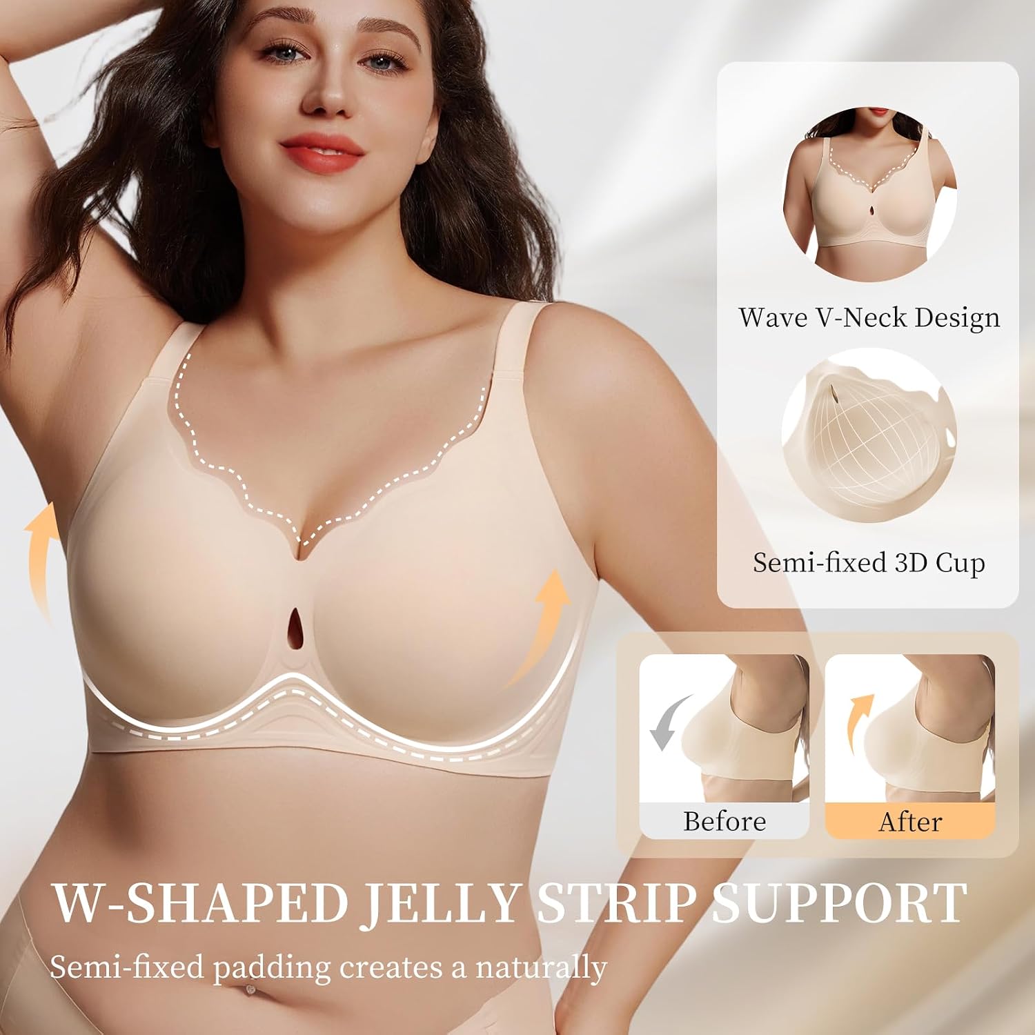 Detalle de UIMERO Jelly Wireless Bra, Seamless Wave-Neck T-Shirt Style