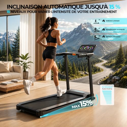 Detalle 2 de Hirvesty Tapis de Course Pliable Inclinable 15% Auto - 12 km/h, Écran Tactile