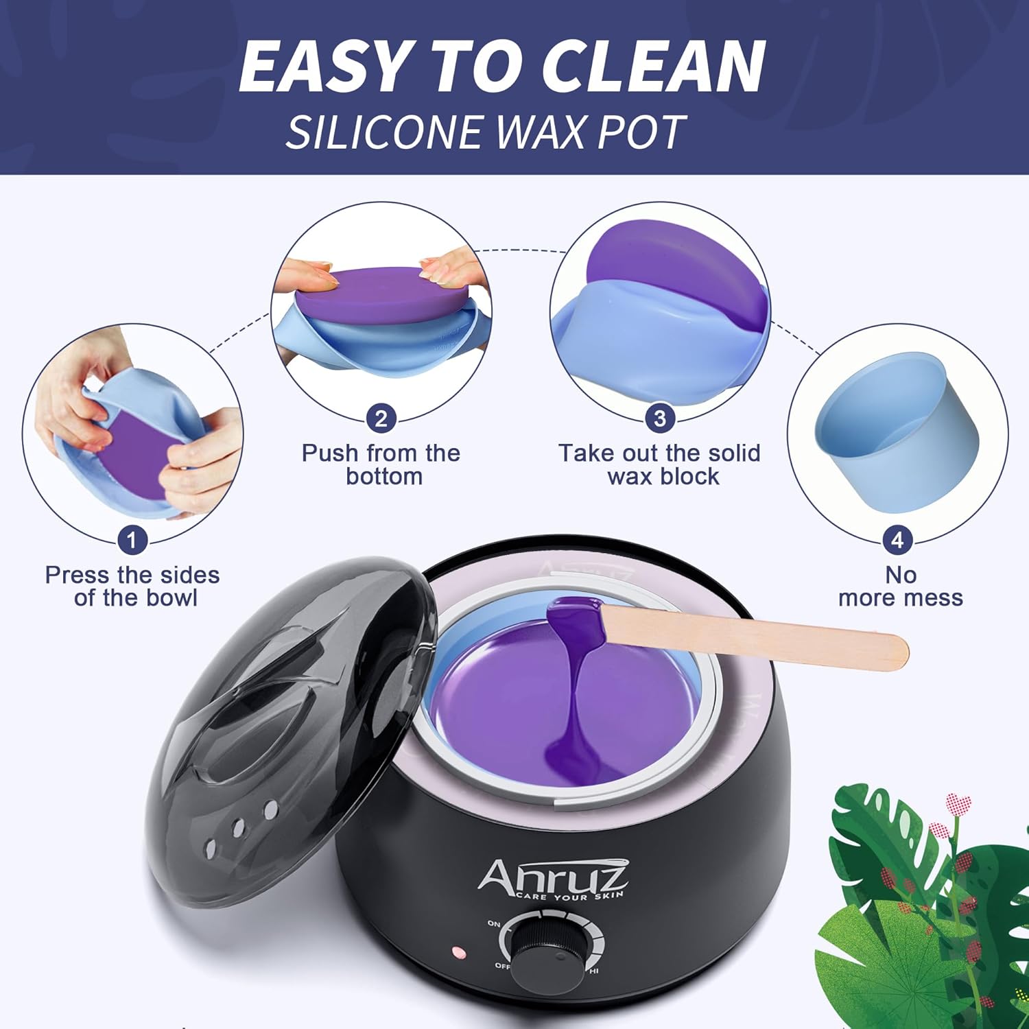 Thumbnail 4 de ANRUZ Waxing Kit (500 ml) with Silicone Bowl, 4 Bags Hard Wax Beads and 30 Wax Sticks