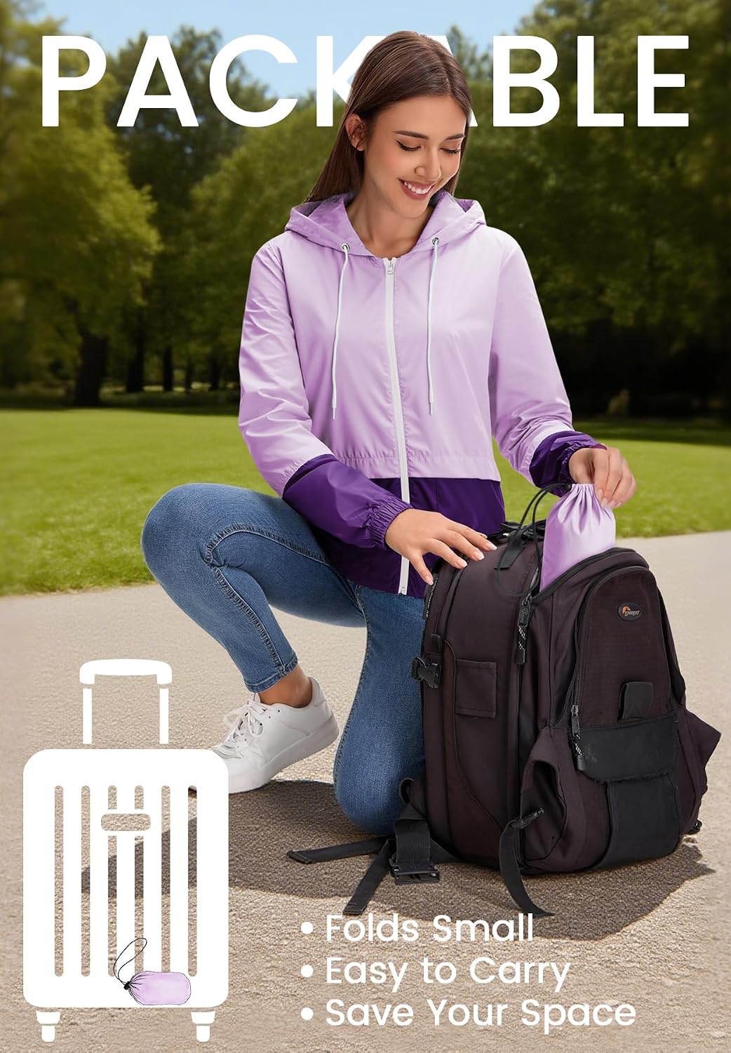 Detalle de Zando Lightweight Rain Jacket Women Waterproof – Packable Hooded Rain Coat for Travel and Outdoors
